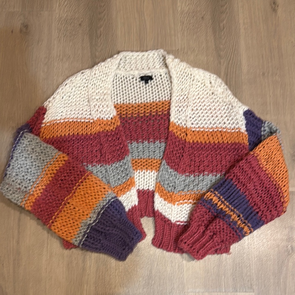 Cream and Orange Chunky Knit Cardigan